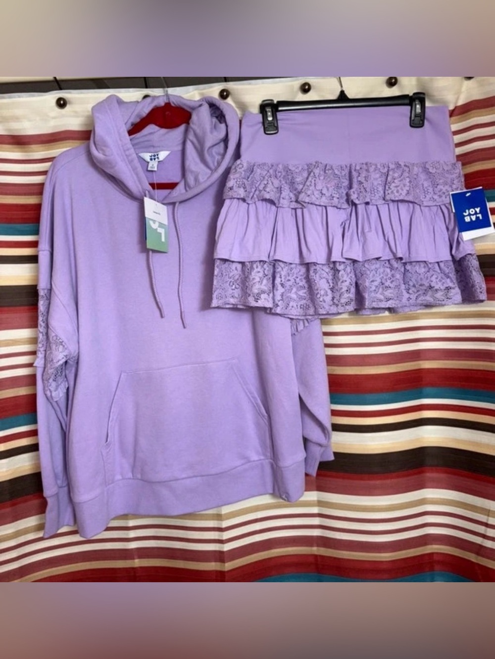 JoyLab Lavender Lace Ruffle Hoodie and Skort Set